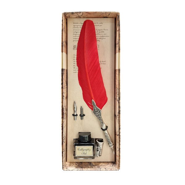 Large Red Quill Writing Set Pen & Ink Australia
