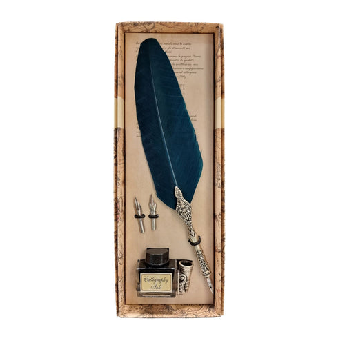 Dallaiti Large Teal Blue Quill Writing Set