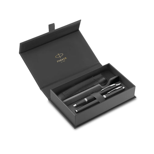 Parker IM Black Chrome Trim Duo Gift Set with Pen Pouch