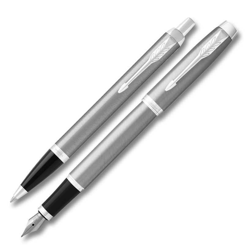 Parker IM Stainless Steel Chrome Trim Duo Gift Set with Pen Pouch