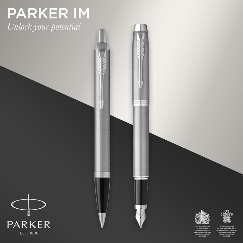 Parker IM Stainless Steel Chrome Trim Duo Gift Set with Pen Pouch