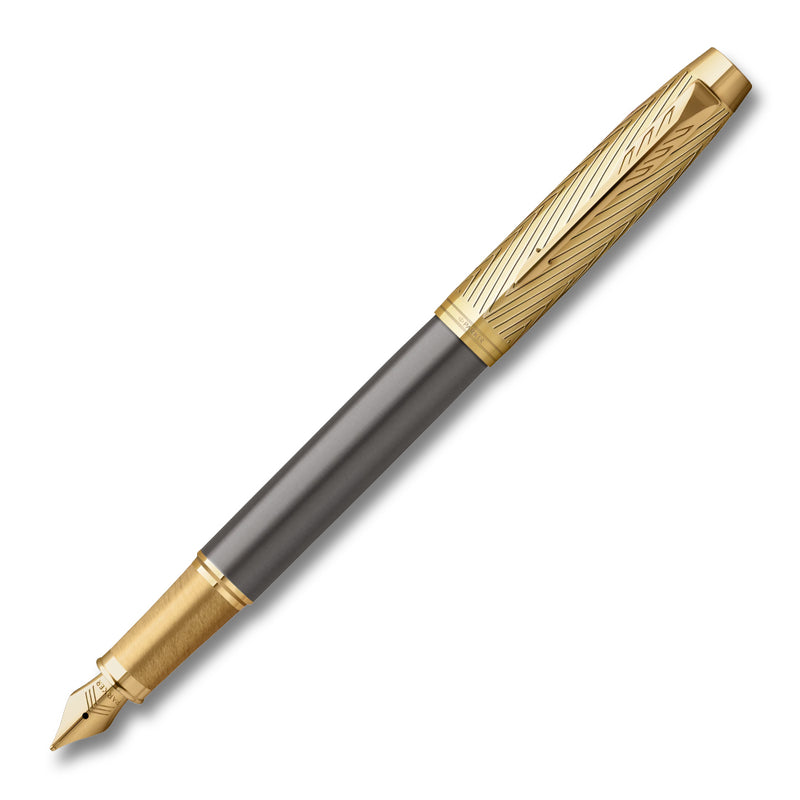Parker IM Pioneers Collection Arrow Grey Lacquer Gold Trim Fountain Pen
