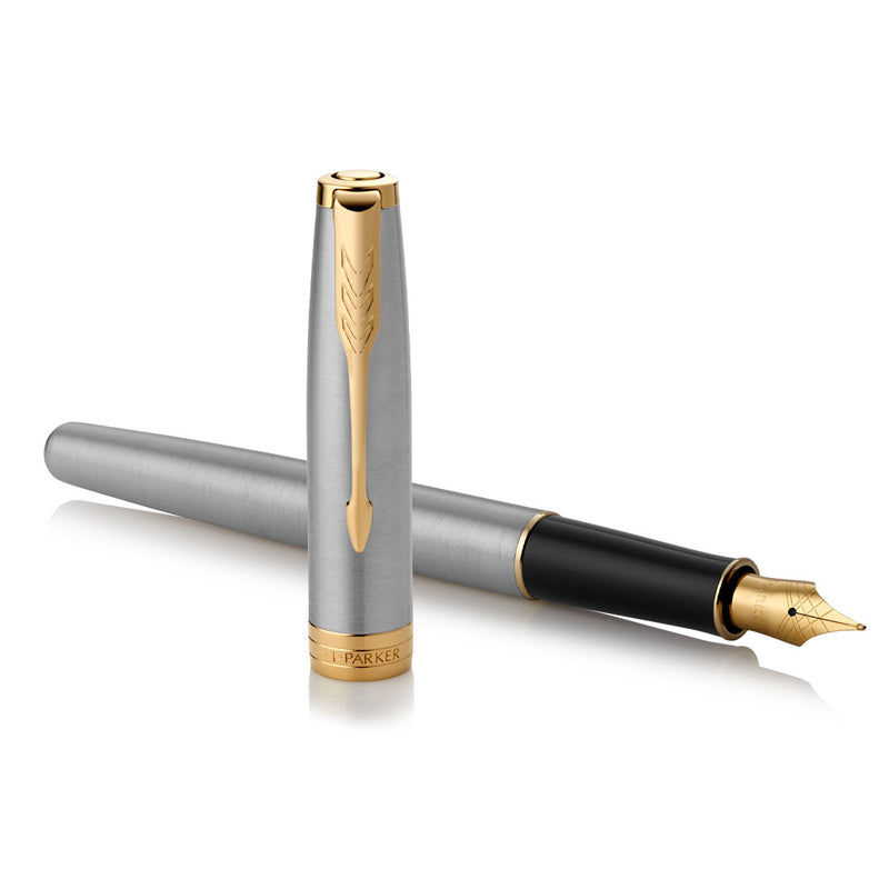 Parker Sonnet Stainless Steel Gold Trim Fountain Pen