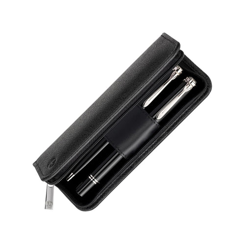 Pelikan 2 Pen Nappa Black Grained Leather Pouch with Zip