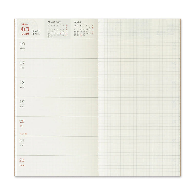 Traveler’s Company Notebook Refill Regular Size 2026 Diary Weekly + Memo