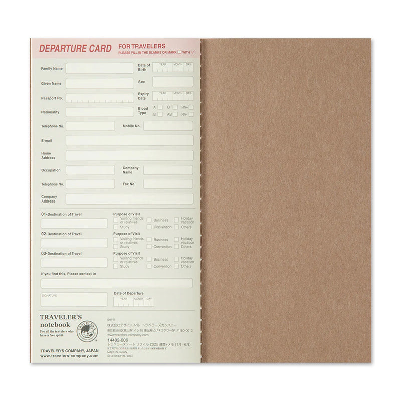 Traveler’s Company Notebook Refill Regular Size 2026 Diary Weekly + Memo