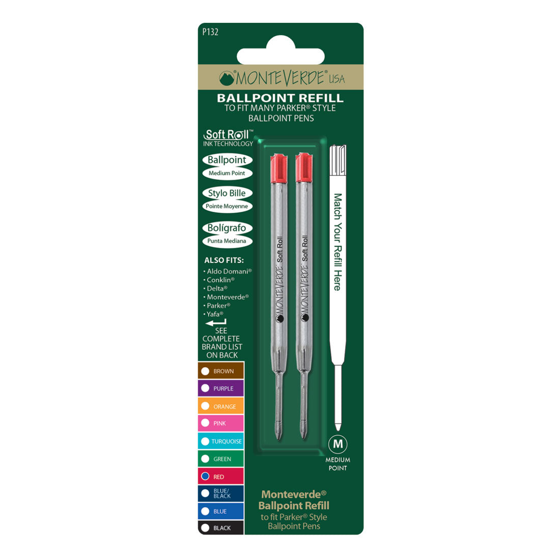 Monteverde Parker-Style Ballpoint Pen Refill - Brown Ink, Medium Point (P131BN)