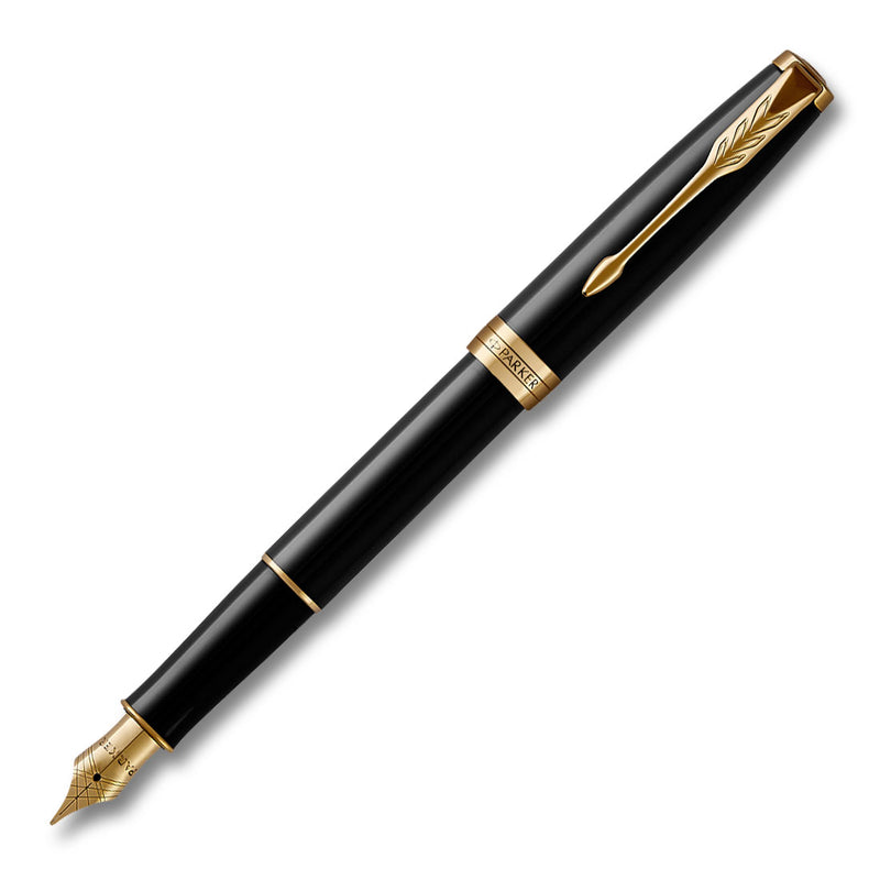 Parker Sonnet Black Lacquer Gold Trim Fountain Pen