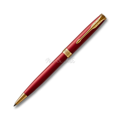 Parker Sonnet Red Lacquer Gold Trim Ballpoint Pen