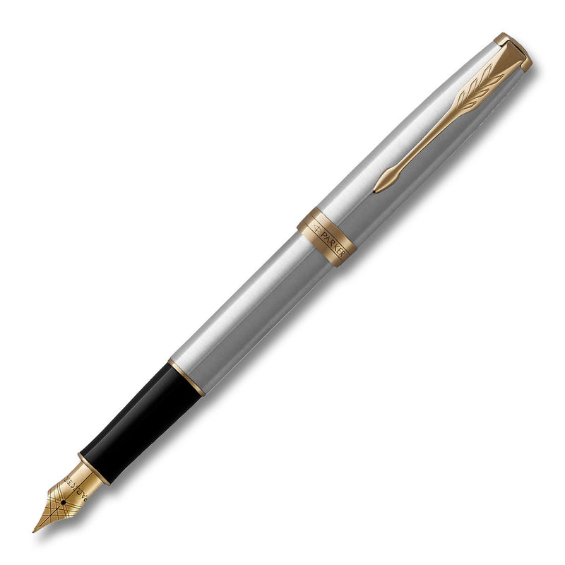 Parker Sonnet Stainless Steel Gold Trim Fountain Pen