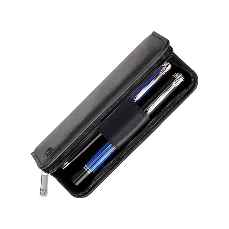 Pelikan Nappa Black Leather 2 Pen Pouch with Zip