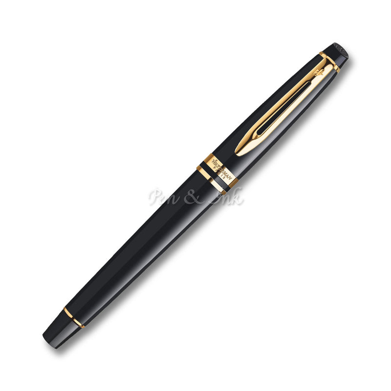Waterman Expert Black Lacquer Gold Trim Rollerball Pen
